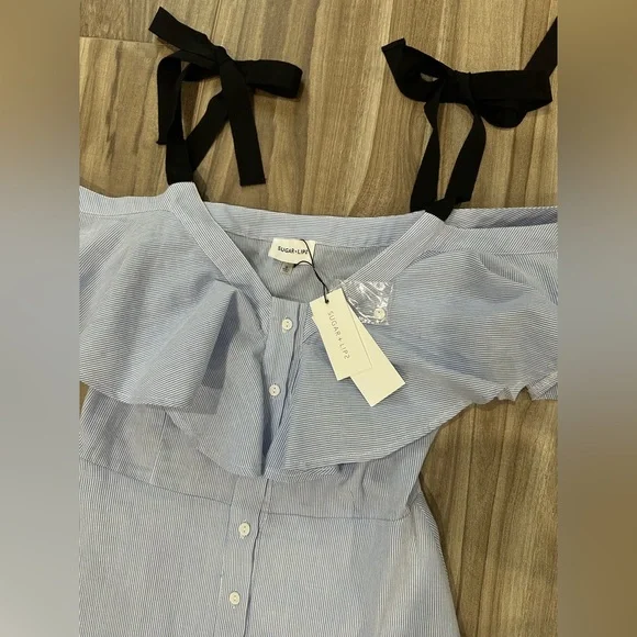 NWT Beautiful and feminine A-Line Sugar+Lips Light Blue Off-Shoulder Dress Sz S - Picture 13 of 16